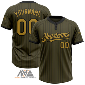 Maillot de Softball Unisexe à Deux Boutons Personnalisé Olive Black Pinstripe Old Gold Salute-Créez votre propre tenue d'équipe - Product Image 1
