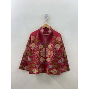 Crimson Suzani-Peach Edition Hand-Embroidered Waffle Cotton Eco-Friendly <b>Jacket</b> Reversible Quilted Stylish Boho Outerwear <b>Spring</b> - Product Image 1