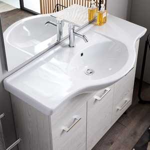 Meuble de salle de bain en chêne blanc de 105 cm avec miroir et lampe Ravenna, ensembles de salle de bain élégants - Product Image 3
