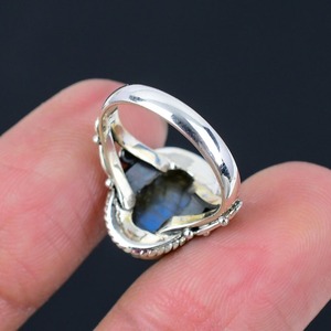 Anillo de piedras preciosas de Plata de Ley 925 de estilo bohemio para mujer, joyería de boda de labradorita hecha a mano, chapado en rodio, regalo de tendencia para ella - Product Image 3