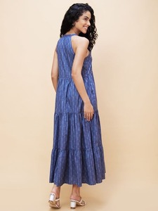 Robe mi-longue vintage plissée en coton tissé à imprimé floral pour femmes respirant écologique grande taille vêtements de plage d'été - Product Image 2