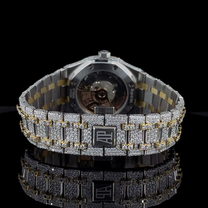 Reloj de Lujo Automático de Acero Inoxidable de Dos Tonos con Cuarzo, Alta Calidad, Totalmente Adornado con Diamantes Moissanite VVS, Estilo Hip Hop, con Pedrería Rosa - Product Image 4
