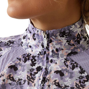 Haut de sport à manches longues pour femme, imprimé floral, col zippé, en polyester - Product Image 6