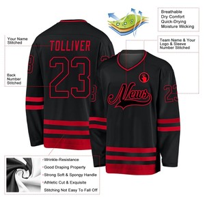 Maillot de hockey sur glace personnalisé noir et rouge sublimé, vente en gros, uniforme de hockey sur glace en polyester respirant, fabricant - Product Image 6