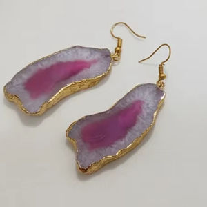 Pendientes Artesanales de Ágata Rosa Natural al 20% con Doble Druzy y Borde de Latón, Joyería Unisex, Regalo H.A. Gemas - Product Image 3