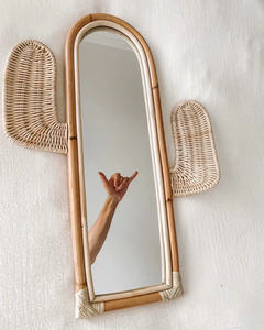 Prix de gros fait à la main décor en bois miroir cactus rotin art mural de l'usine du Vietnam pour un usage domestique - Product Image 1