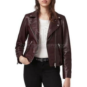 Blouson d'aviateur en cuir véritable respirant à fermeture éclair pour femmes, vêtements d'extérieur décontractés à la mode - Product Image 1