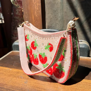 Bolso de Hombro con Cuentas de Fresa, Hecho a Mano en India, para Mujer, Bolso de Lujo para Fiesta de Noche, Bolso de Diseñador, Arte - Product Image 2