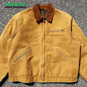 Veste de travail en toile bronzée avec col en velours côtelé, fermeture éclair sur le devant, poches poitrine et inférieures – Vêtement d'extérieur durable et chaud en taille XS - Product Image 1