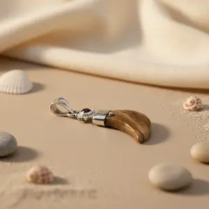 Pendentif en bois pétrifié en argent 925 plaqué rhodium fait main pour hommes et femmes AGPA-20536 - Product Image 2