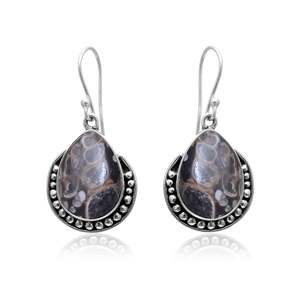 Piedra preciosa de ágata Turritella Natural, Plata de Ley 925 sólida, pendientes de plata fina hechos a mano, joyería, pendientes de plata con sello 925 - Product Image 1