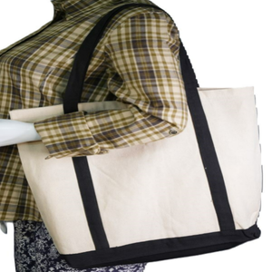 Sac à provisions extra large en toile de coton réutilisable pour femmes Sac fourre-tout vierge avec logo personnalisé et poches à fermeture éclair - Product Image 1