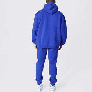 กางเกงวอร์มผ้าฟลีซแบบสวมหัวสำหรับผู้ชายชุดวอร์มผ้าคอตตอนสีพื้นชุดออกกำลังกายมีฮู้ดสำหรับฤดูหนาวชุดออกกำลังกายสองชิ้น - Product Image 5