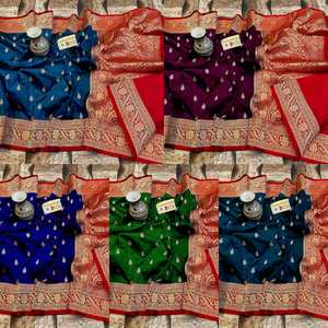 Sari di seta Katan indiani e pakistano che tessono sari di seta Jacquard con Butti All Over - Product Image 1