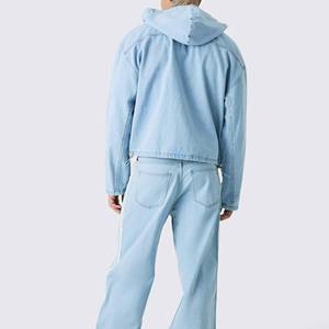 Veste à capuche streetwear personnalisée pour hommes nouveau design hiver à la mode 100% coton denim motif uni avec fermeture éclair - Product Image 2