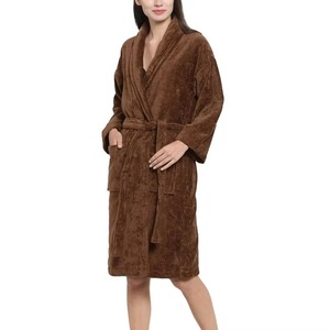 Albornoz de terciopelo de algodón 100% de lujo de alta calidad con logotipo personalizado para su pareja bata de baño para hombres y mujeres - Product Image 4