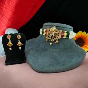 Radha Krishna Design Choker Set <b>Pearls</b> Finest Quality Fashion <b>Necklaces</b> for Religious Occasions Weddings <b>Cultural</b> Celebrations - Product Image 1