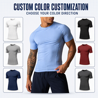T-shirt de sport pour homme, coupe ajustée, en polyester et élasthanne, séchage rapide, maille respirante, extensible dans quatre directions, compression douce pour la peau, personnalisable OEM