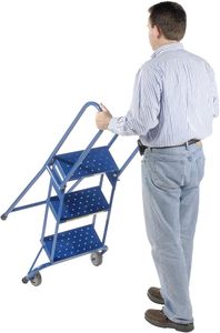 3 <b>Step</b> Lock Folding Rolling Ladder with Safety Handrails Industrial Mobile <b>Step</b> <b>Stool</b> Vietnam Manufacturer ISO Certified OEM - Product Image 2