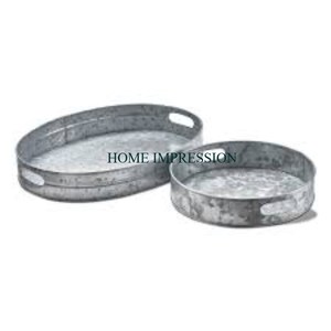 Wholesale New Arrival Galvanized Metal Serving <b>Tray</b> Made in India Best Selling Oval Shape Food Safe Serving <b>Tray</b> Supplies - Product Image 6