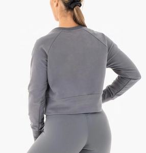 OEM último diseño pulóver manga larga sudaderas deportivas etiqueta privada personalizada gris Crop Hoodie - Product Image 2