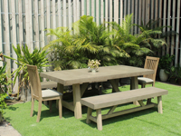 Table à manger rectangulaire en bois moderne avec banc, ensemble de meubles de jardin pour 6 personnes, design stable