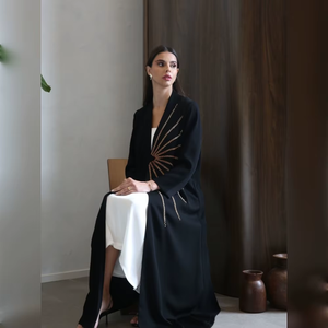 ขายส่งชุดอาบายะห์อิสลามแบบดั้งเดิมคุณภาพพรีเมียมงานฝีมือหรูหราทันสมัยสไตล์ดูไบอินเดีย ผ้าไหมกันยับ ยาว - Product Image 5