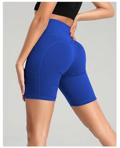 Meilleure vente Short de motard personnalisé taille haute pour femmes Short de course à pied tricoté en Spandex Compression Workout Gym Yoga avec poches - Product Image 6