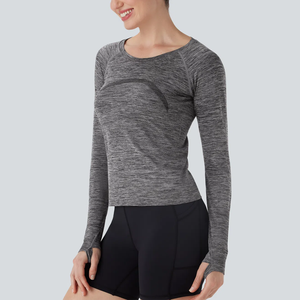 เสื้อโยคะแขนยาวของผู้หญิงเสื้อยืดออกกำลังกายผ้าไนลอนสแปนเด็กซ์15% 85% เหมาะสำหรับใส่ในฤดูร้อน - Product Image 3