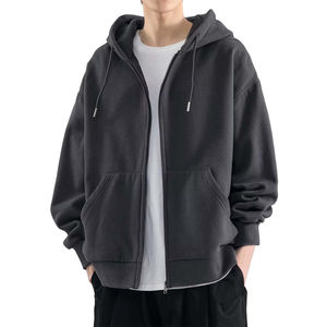 Unisex 100% Cotton Full Zip Fitness Hoodies <b>Long</b> <b>Sleeve</b> <b>Tops</b> Hood Pockets Winter Workout Sportswear Plain Dyed OEM Service - Product Image 2