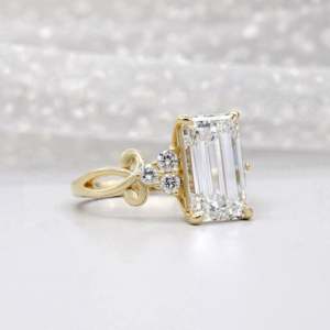 IGI Certified Yellow Gold <b>Ring</b> with Lab Grown Emerald Cut <b>Diamond</b> and Side Stone <b>Diamond</b> <b>Rings</b> Collection - Product Image 2