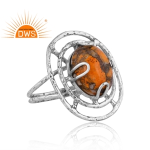 Anillo de plata de ley oxidada con esponja natural, joyería personalizada con piedras preciosas de Coral cruzadas, fabricante de joyería - Product Image 3