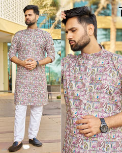 Kurtas de los hombres indios y paquistaníes, bordado de rayón pesado e impresión de seda hecha para boda, ropa de fiesta Formal, ropa de fiesta Formal de boda - Product Image 4