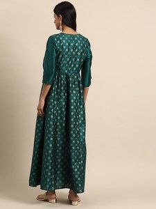 Vestido Maxi de Manga Larga con Cuello Redondo para Mujer, Estilo Flare, Tela Suave de Poliéster, Motivos Étnicos, Calidad de Exportación, Gran Venta - Product Image 4