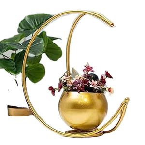 Metal Flower <b>Vase</b> with Gold Finish Metal Geometrical Half Moon Design Flower Pot Stand | <b>Table</b> Top Decorative Flower Pot | - Product Image 1