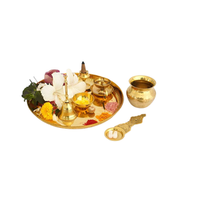 Ensemble de Puja Thali en or arrondi en métal solide, décoration Festive pour la maison, ensemble de plateaux de Table, prix de gros pour la maison, le Restaurant de mariage - Product Image 1