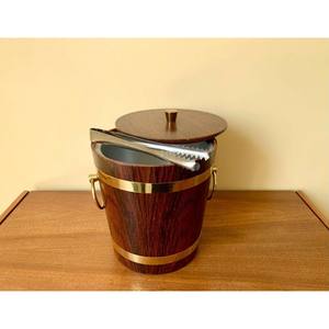 Adorable seau à glace en teck, poignées en métal doré, seau à glace luxueux avec couvercle et pinces à glace, accessoire de bar - Product Image 1