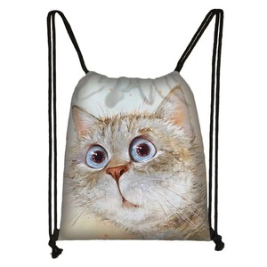 3D Lovely Cat Head Painting Bolso con cordón Gato Dibujos animados Impresión Mochila Chica Bolsas de compras Multifunción Bolsa de zapatos portátil - Product Image 4