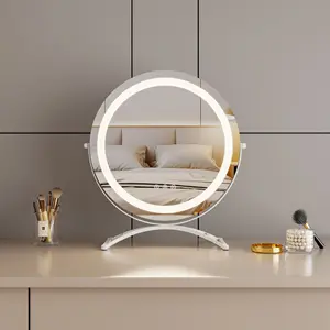 High Quality Lighted 3 Color Dimming Wholesale Round Cosmetic Makeup Table Vanity Mirror With LED Lights Cosmetic Mirror