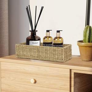 Organisateur de rangement haut et étroit pour salle de bain et garde-manger, panier de toilette long, plateaux de service personnalisés en jonc de mer - Product Image 3