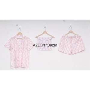 Vêtement de nuit décontracté vintage en coton 100% imprimé non tissé à manches courtes à motif floral pour l'été, doux, respirant, séchage rapide, à porter au quotidien - Product Image 2