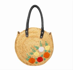 Sac fourre-tout en jute multicolore pour femmes et filles Sac à main écologique avec fermeture éclair 15x14x3 pouces brodé à la main - Product Image 1