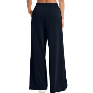 Pantalon de survêtement évasé ActiveWear lourd pour femme avec ceinture à cordon de serrage Couleur unie Style avant plat pour l'hiver - Product Image 2