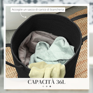HOMCOM-Cesto de ropa sucia plegable portátil de 36L con asas de algodón natural, Ø 38x45 cm, color negro - Product Image 5