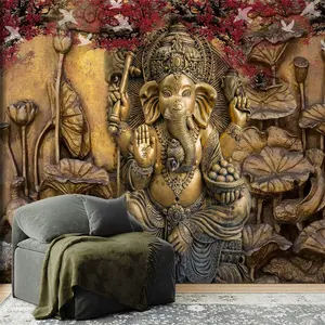 힌두교 신 가네샤 벽지 3D 힌두교 스타일 벽 포스터 껍질과 스틱 벽화