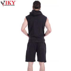 Conjunto de sudaderas con capucha y pantalones cortos para mujer, conjunto informal de 2 piezas con logotipo personalizado, sudaderas con capucha sin mangas y pantalones cortos, ropa deportiva para gimnasio - Product Image 4