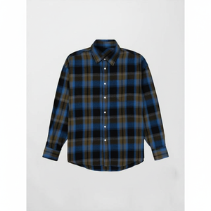 Chemise en flanelle légère et respirante de haute qualité pour homme, manches longues, à carreaux bleu foncé et olive, décontractée, pour l'été - Product Image 4
