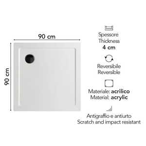 Receveur de douche carré fin en acrylique AOSTA 90x90 CM - Articles de bain et toilettes - Product Image 2