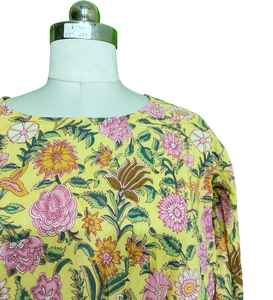 Vestido Largo de Algodón Indio, Talla L XL, Premium, 57 Pulgadas, Estampado Floral a Mano, Vestido Casual de Verano para Mujer - Product Image 4