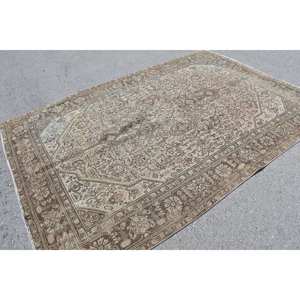 พรมขนสัตว์สีน้ำตาลเบจสไตล์วินเทจขนาด6.4x9.3ฟุตทรงสี่เหลี่ยมสำหรับทางเดินข้างเตียงสไตล์ตุรกีงานเย็บปะแฮนด์เมด - Product Image 4